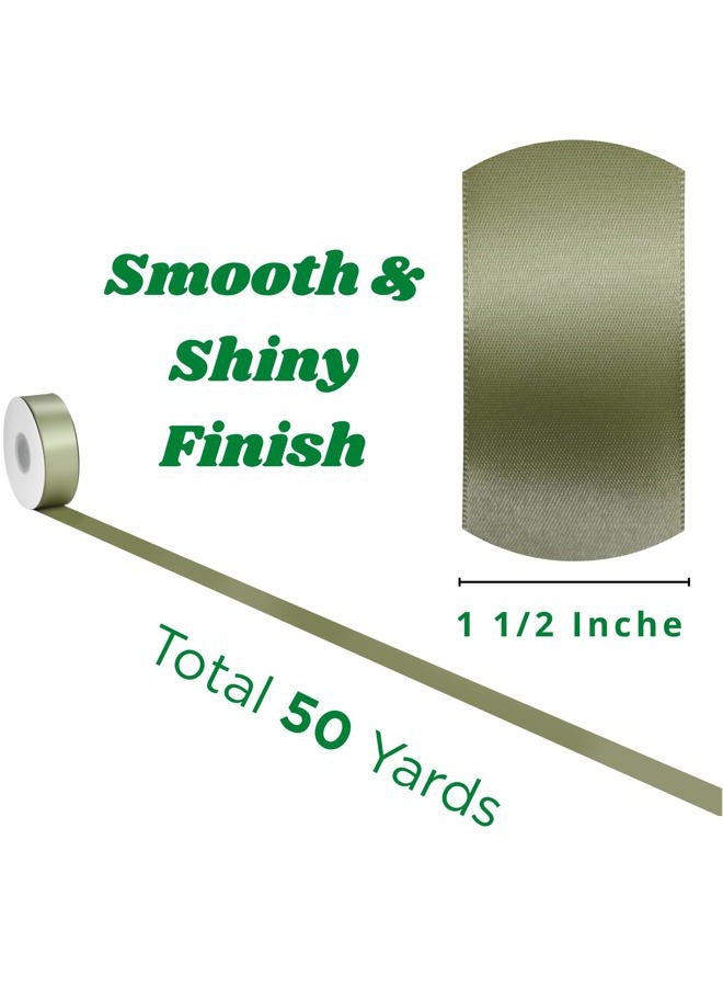 Rokateam Sage Green Ribbon 1-1/2 Inch x 50 Yards – Rustic Double Faced Satin Ribbon for Wedding Decor, Gift Wrapping & Floral Styling - Image 3