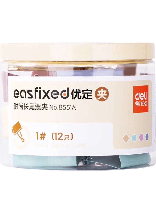 Deli [Super Popular] Deli 12-Pack 50Mm Extra Large Morandi Color Stylish Long Tail Binder Clips, Upgraded New Color Scheme, 12 Pieces/Tube, 8551A - Image 1