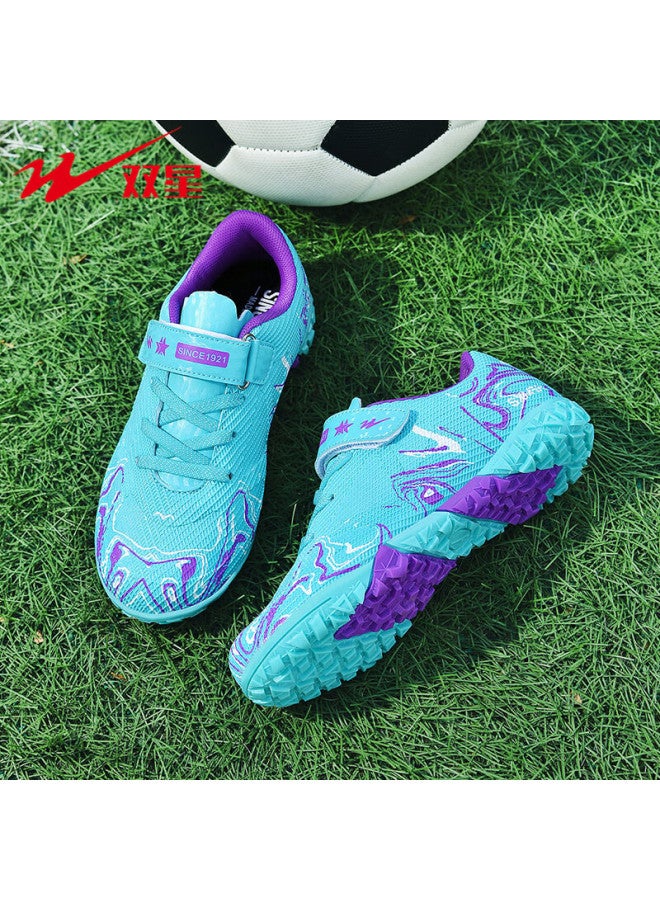 Shuangxing Kids Soccer Shoes Tf Turf Studs Non-slip Wear-resistant Youth Training Match Sneakers Light Blue Size 34