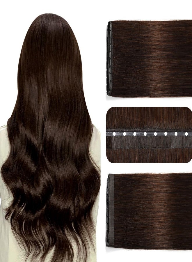 SUYYA Butterfly Weft Hair Extensions Human Hair Glueless OVO Pu Hole Genius Hand Tied Invisible DIY Double Weft Hair Extensions Straight 2PCS 14 inches Color #2 Darkest Brown - Image 1