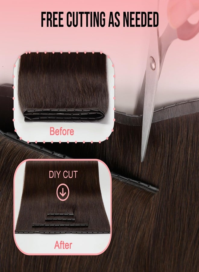 SUYYA Butterfly Weft Hair Extensions Human Hair Glueless OVO Pu Hole Genius Hand Tied Invisible DIY Double Weft Hair Extensions Straight 2PCS 14 inches Color #2 Darkest Brown - Image 5