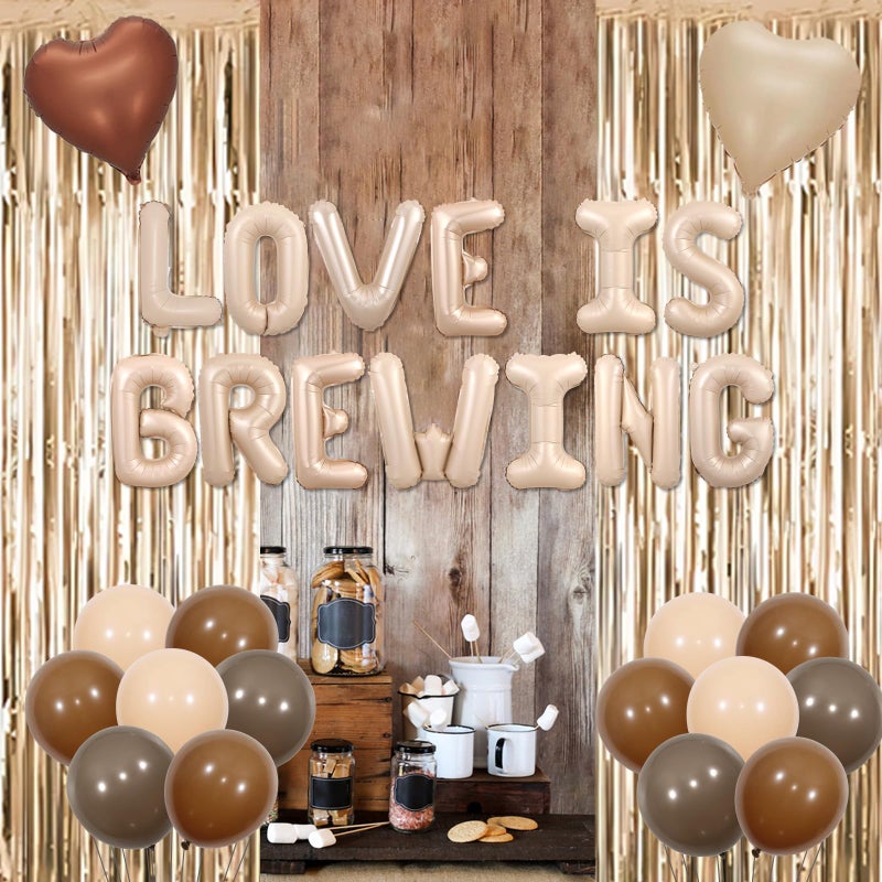 Funmemoir Coffee Bridal Shower Decorations Love Is Brewing Balloons Banner Coffee Theme Garland Foil Fringe for Girls Women Cafe Bar Theme Bachelorette Bridal Shower Wedding Shower Party Supplies - Image 3