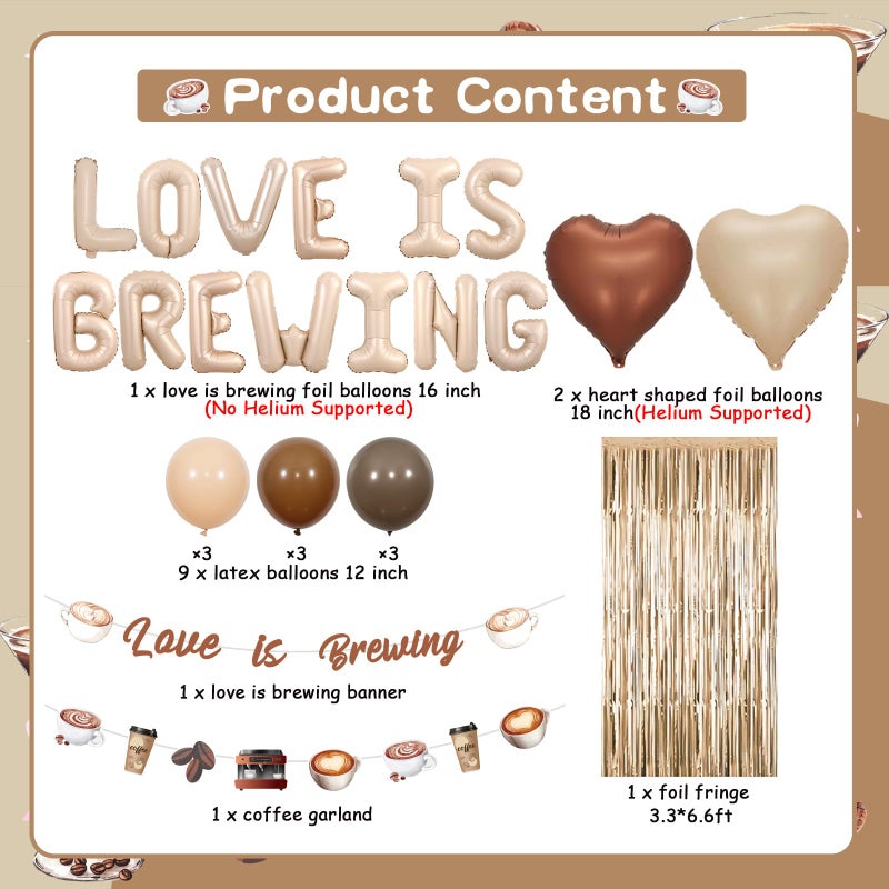 Funmemoir Coffee Bridal Shower Decorations Love Is Brewing Balloons Banner Coffee Theme Garland Foil Fringe for Girls Women Cafe Bar Theme Bachelorette Bridal Shower Wedding Shower Party Supplies - Image 5