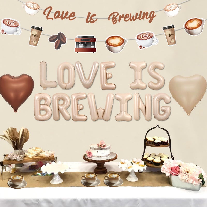 Funmemoir Coffee Bridal Shower Decorations Love Is Brewing Balloons Banner Coffee Theme Garland Foil Fringe for Girls Women Cafe Bar Theme Bachelorette Bridal Shower Wedding Shower Party Supplies - Image 4