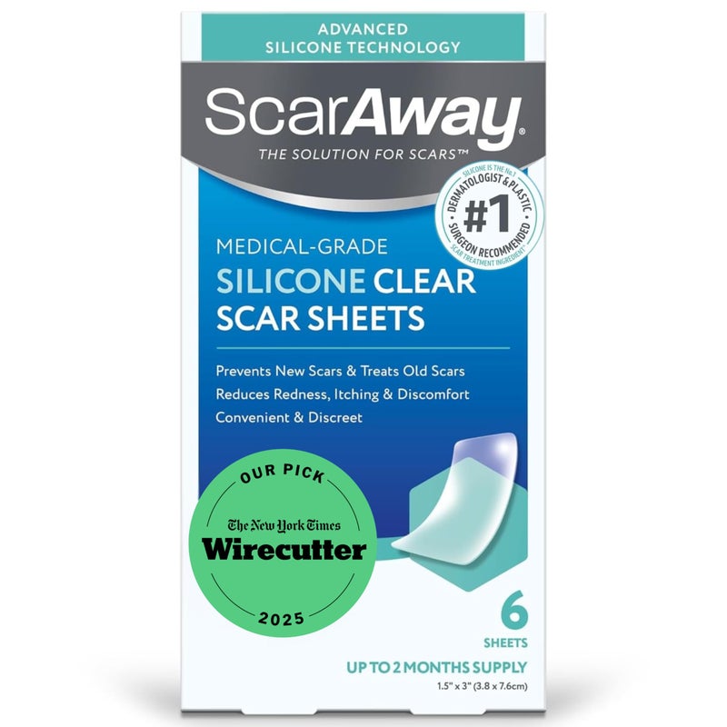 ScarAway Advanced Clear Silicone Scar Sheets, Medical Grade Silicone Strips (1.5" x 3") Scar Treatment and Prevention for Surgical, Burn, Body, Hypertrophic & Keloid Scar Treatment, 6 Clear Sheets - Image 1