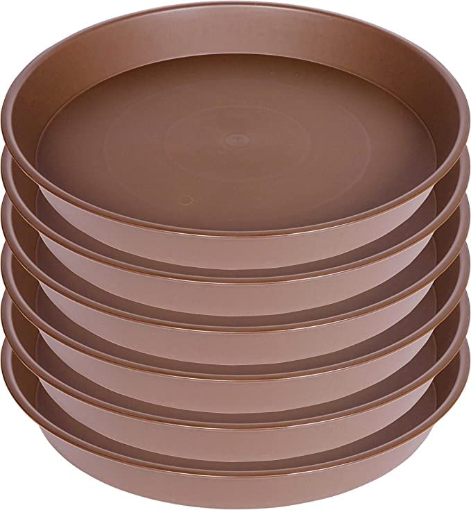 Bleuhome 6 Pack Plant Saucer Tray, 4 5 6 8 10 12 13 15 17 19 inch Plant Saucers, Heavy Duty Plastic Plant Drip Trays for Indoors, Flower Plant Water Tray, Plant Trays for Pots Base (6 inch, Chocolate) - Image 1