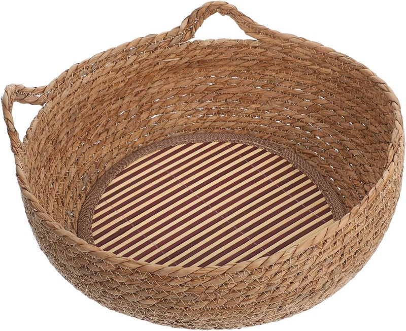 ARTIBETTER Woven Round Cat Bed with Cooling Mat, Handwoven Rattan Pet Nest Basket, Small Size Indoor Four Seasons Cat House for Kittens and Small Dogs - Image 1
