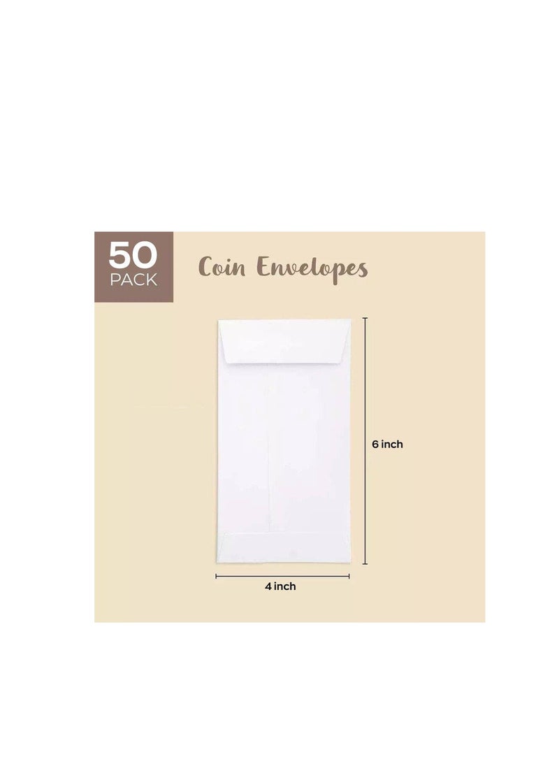 MARKQ White Coin Envelopes 6 x 4 inches Kraft Self Adhesive Seed Envelopes for Small Items Parts Wages Notes Beads Garden Office 50 Pack  - Image 3