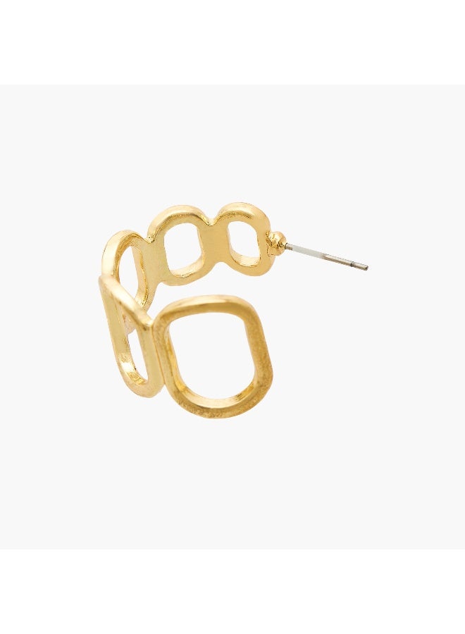 LIFESTYLE Metallic Cutout Hoop Earrings with Pushback Closure - Image 3