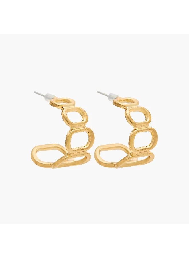 لايف ستايل Metallic Cutout Hoop Earrings with Pushback Closure