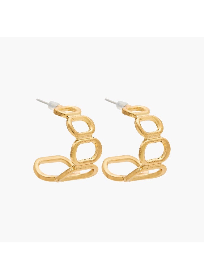 LIFESTYLE Metallic Cutout Hoop Earrings with Pushback Closure - Image 2
