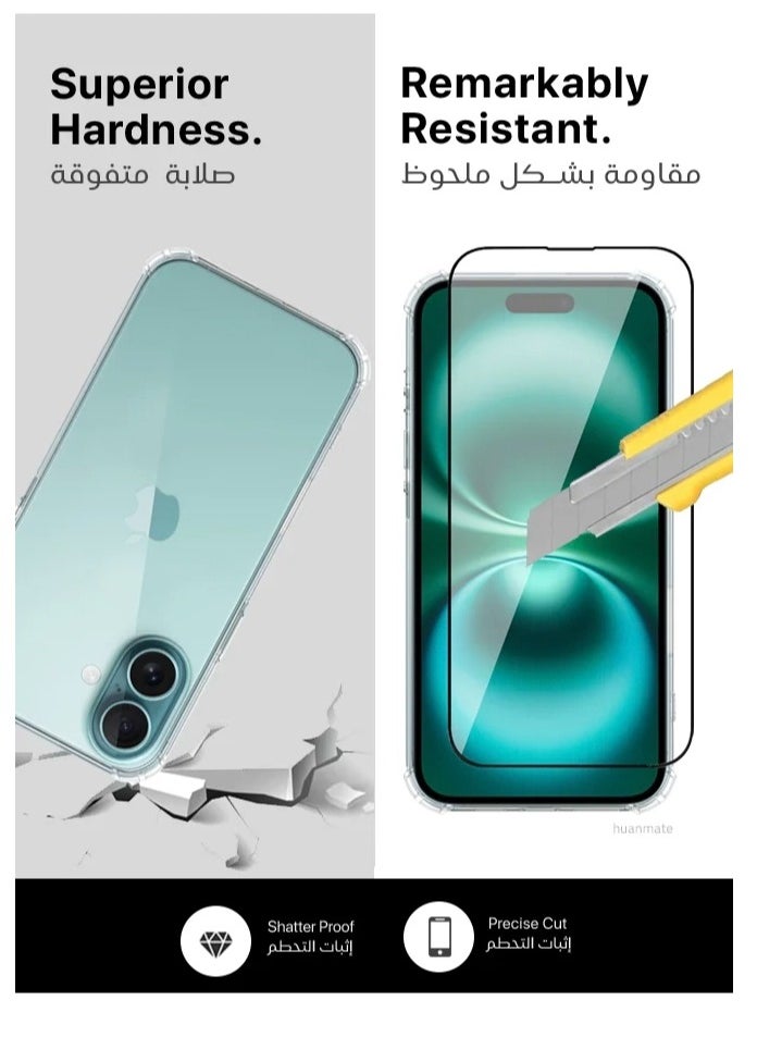 ماركة غير محددة - مجموعة الحماية 3 في 1 لهاتف أبل ايفون 16 المكونة من كفر حماية ، مضاد للأصفرار ، و شاشة حماية زجاج ضد الكسر والخدوش ، و حماية عدسة الكاميرا - Image 1