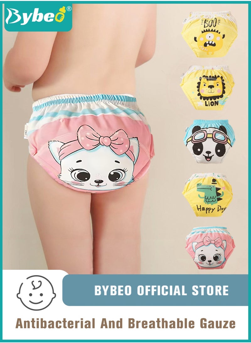 Bybeo 5 Piece Potty Training Underwear, 6 Layers Breathable Cotton Absorbent Trainer Pants for Toddler Baby Boys Girls Waterproof  - Image 1