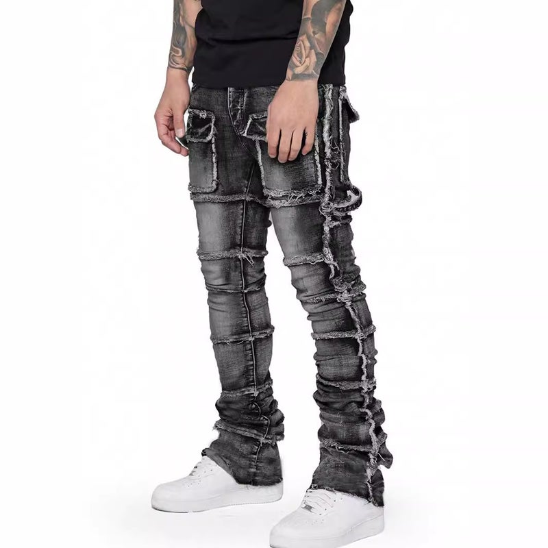 Mens Fashion Elastic Patch Jeans Blue  - Image 5