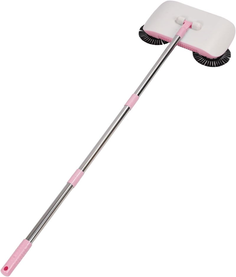 Carpet Sweeper Manual Push Handheld, Hard Floor Cleaner with 180 Degree Rotating Mopping Head for Wooden Marble Tile Floors, 2 in 1 Spin Sweeper for Multi-Surface Cleaning (Pink) - Image 4