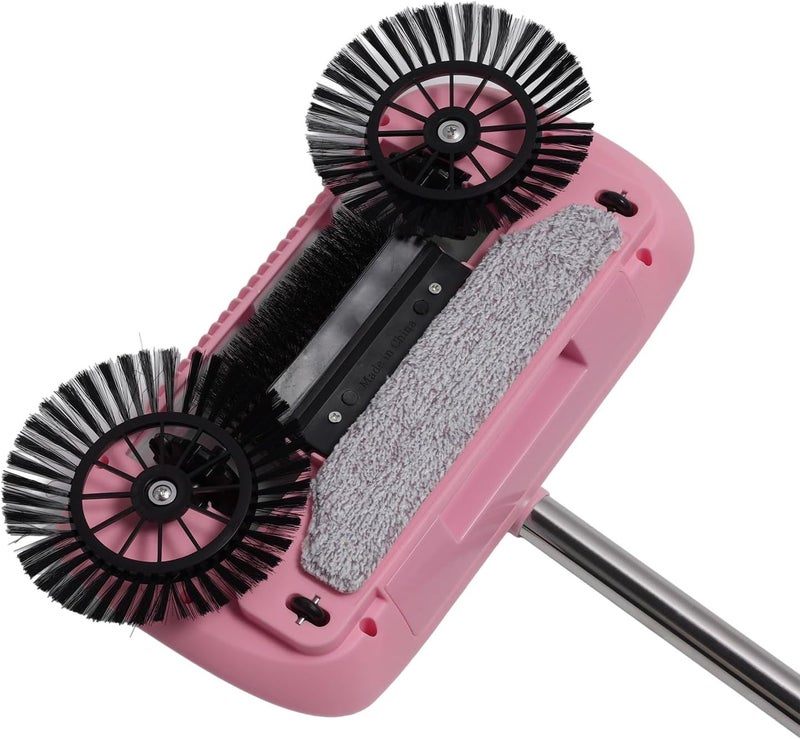 Carpet Sweeper Manual Push Handheld, Hard Floor Cleaner with 180 Degree Rotating Mopping Head for Wooden Marble Tile Floors, 2 in 1 Spin Sweeper for Multi-Surface Cleaning (Pink) - Image 3