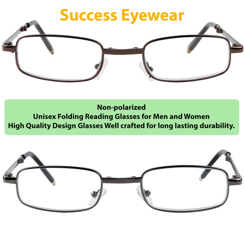 Success Eyewear Reading Glasses Set of 2 Fashion Folding Readers with Leather Cases Brown and Gunmetal Glasses for Reading for Men and Women Set of Gunmetal and Brown 2.5 - Image 4