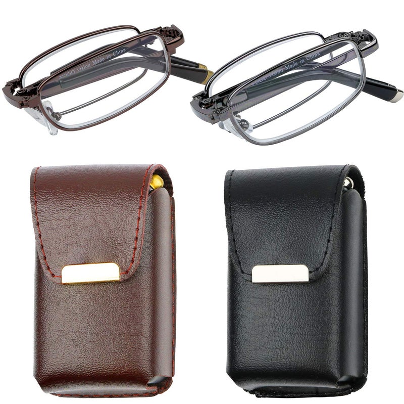Success Eyewear Reading Glasses Set of 2 Fashion Folding Readers with Leather Cases Brown and Gunmetal Glasses for Reading for Men and Women Set of Gunmetal and Brown 2.5 - Image 1