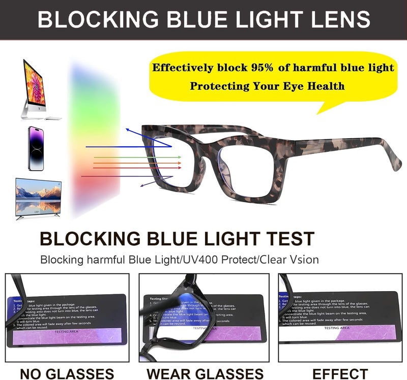 Hubeye 2 Pack Oprah Style Reading Glasses for Women Men Blue Light Blocking Computer Square Readers with Spring Hinge +0.0 - Image 5