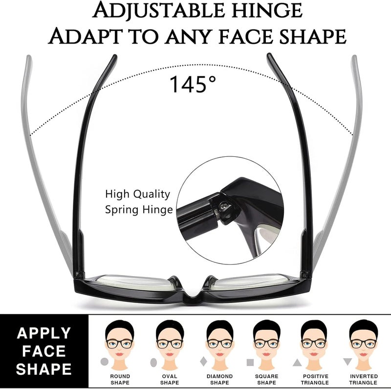 Hubeye 2 Pack Oprah Style Reading Glasses for Women Men Blue Light Blocking Computer Square Readers with Spring Hinge +0.0 - Image 3