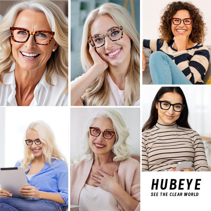 Hubeye 2 Pack Oprah Style Reading Glasses for Women Men Blue Light Blocking Computer Square Readers with Spring Hinge +0.0 - Image 2