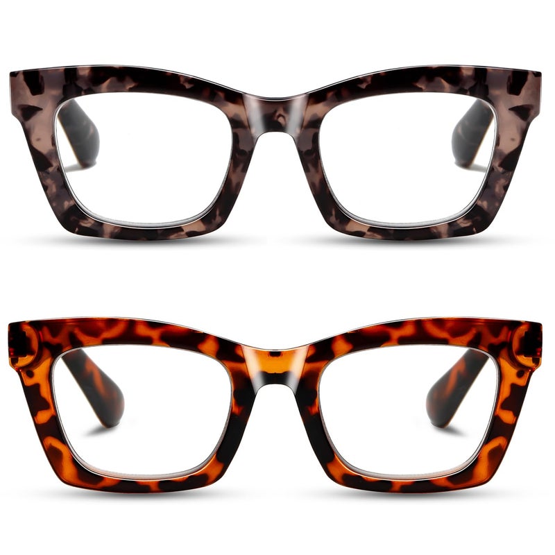 Hubeye 2 Pack Oprah Style Reading Glasses for Women Men Blue Light Blocking Computer Square Readers with Spring Hinge +0.0 - Image 1