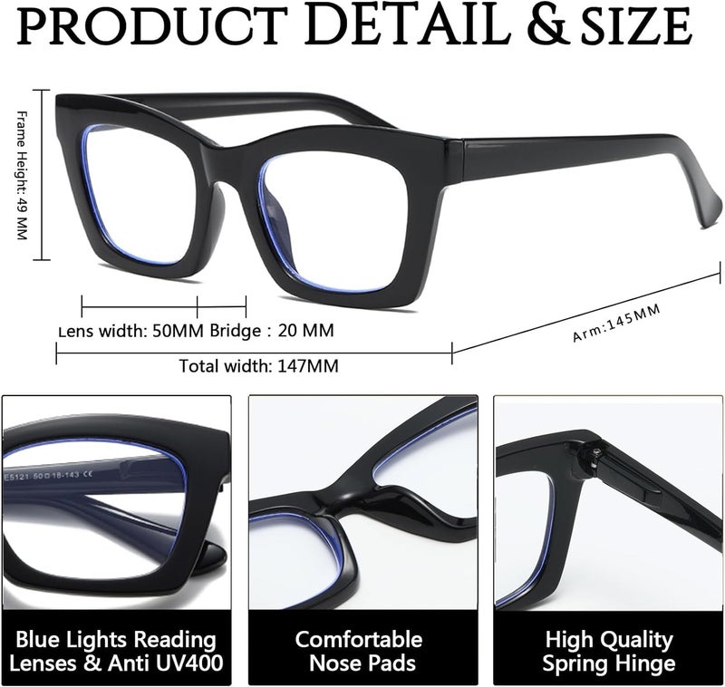 Hubeye 2 Pack Oprah Style Reading Glasses for Women Men Blue Light Blocking Computer Square Readers with Spring Hinge +0.0 - Image 4