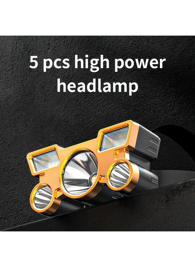 K71 Golden B 2PC Powerful LED Headlamp 5 Chips USB C Rechargeable Head Torch Adjustable Lightweight For Camping Fishing Hiking - Image 5