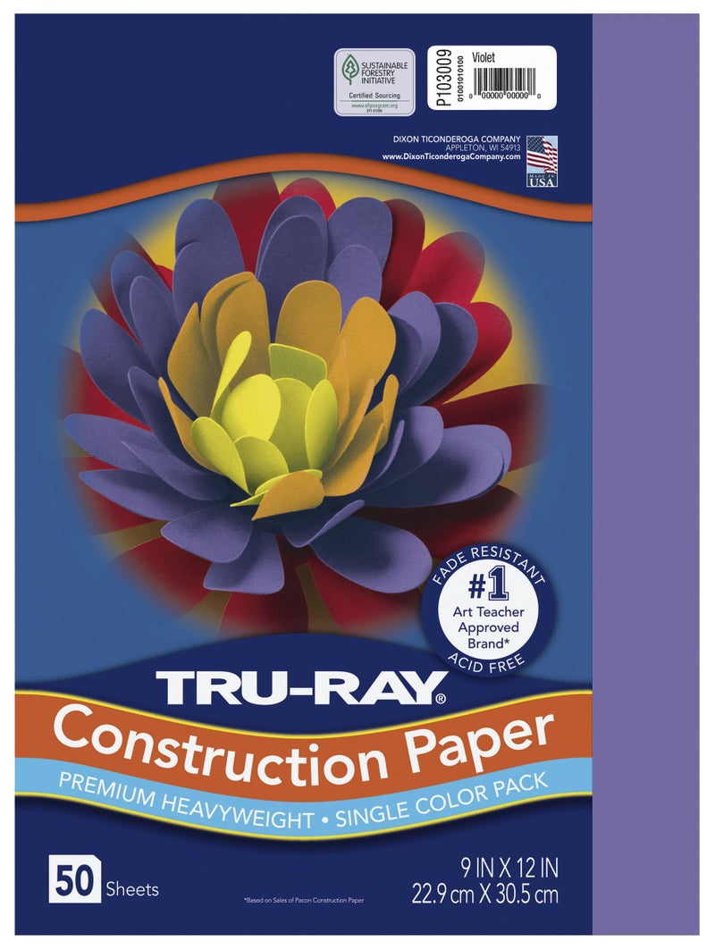 TRU-RAY Pacon Tru-Ray Heavyweight Construction Paper, Violet, 9" x 12", 50 Sheets - Image 1