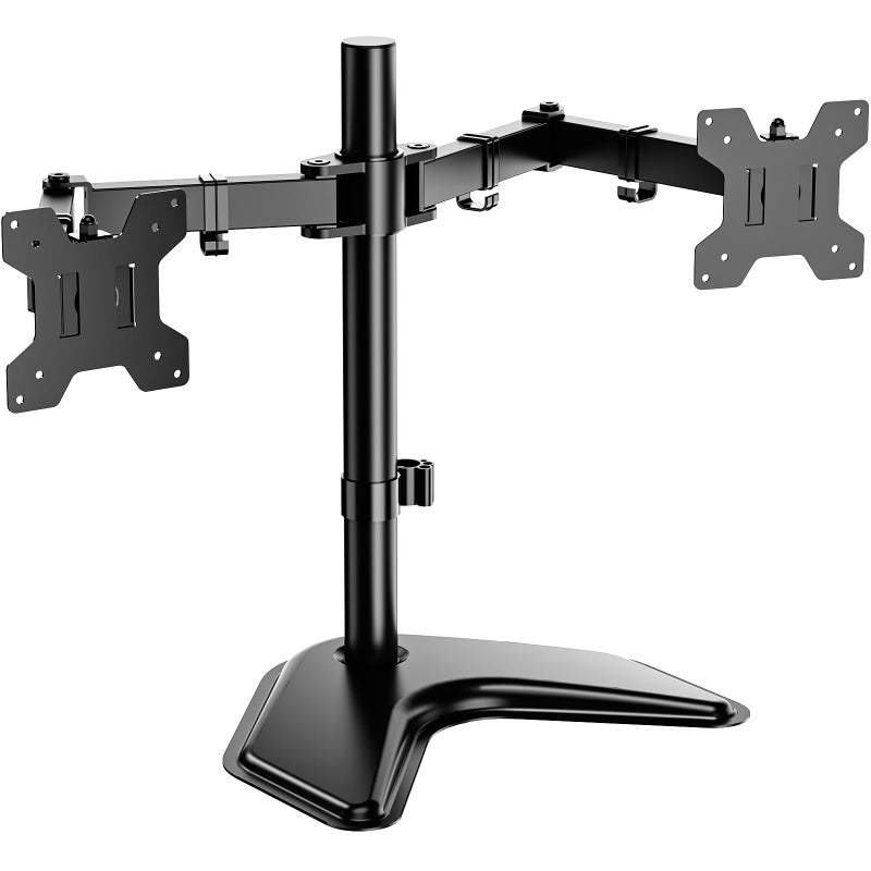 WALI Dual Monitor Stand for Screen Up to 27 Inch, Freestanding Articulating Dual Monitor Arm with Tilt Swivel Rotate, Adjustable Double Monitors Arm Holds Up to 10 kg, VESA 75 & 100mm, Black (MF002) - Image 1