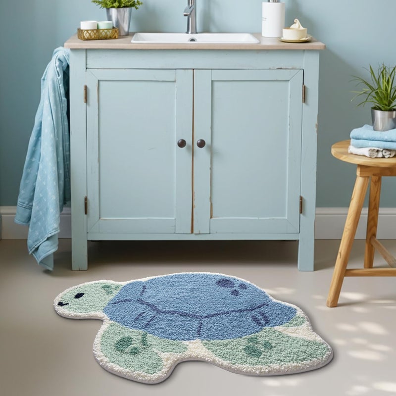LUMI Cute Animal Bathroom Rugs, Plush Absorbent Bath Mats for Bathroom, Non-Slip Backing Washable Bath Mat, Ideal for Shower Sink Bathtub Room Decor, 20"x33", Blue Sea Turtle - Image 3