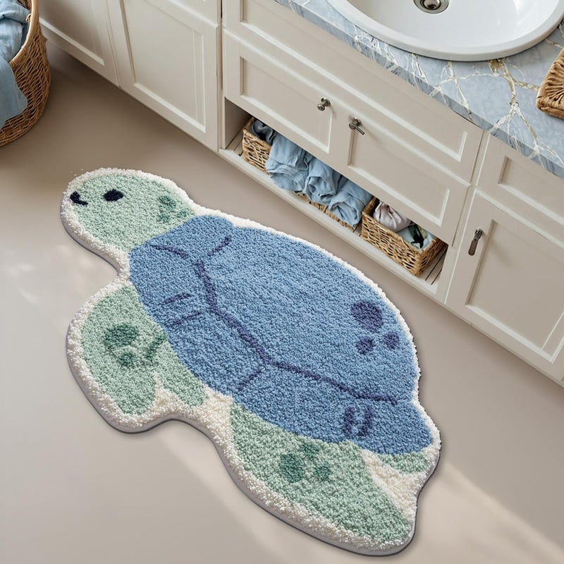 LUMI Cute Animal Bathroom Rugs, Plush Absorbent Bath Mats for Bathroom, Non-Slip Backing Washable Bath Mat, Ideal for Shower Sink Bathtub Room Decor, 20"x33", Blue Sea Turtle - Image 5