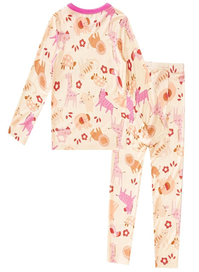 pureborn Toddler Viscose From Bamboo Pajamas Set Pjs - Little Girl Long Sleeve Snug Fit Soft Sleepwear 2pcs Animal Flower 2T - Image 2