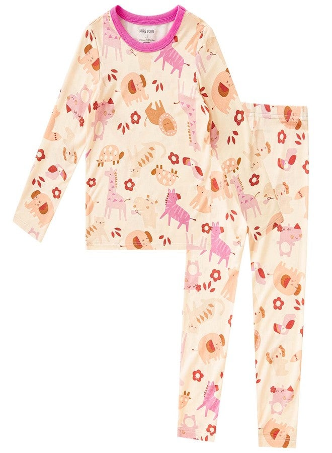 pureborn Toddler Viscose From Bamboo Pajamas Set Pjs - Little Girl Long Sleeve Snug Fit Soft Sleepwear 2pcs Animal Flower 2T - Image 1