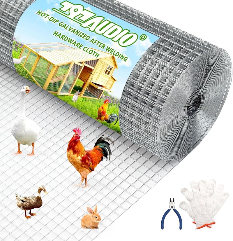797Audio Hardware Cloth Hot Dip Galvanized After Welding,1/2 inch 24 in x 100 ft 19 Gauge,Chicken Wire,Metal Fence Mesh Wire Roll,Garden Fencing Welded Wire Mesh for Pet Enclosures,Poultry and Agricultural Use - Image 1