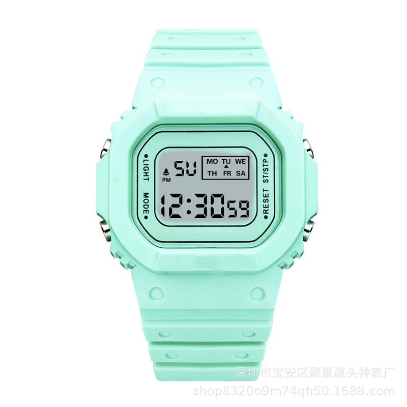 Factory wholesale sppers male and female students unicorn square Matcha green small square transparent electronic watch Mint Green 