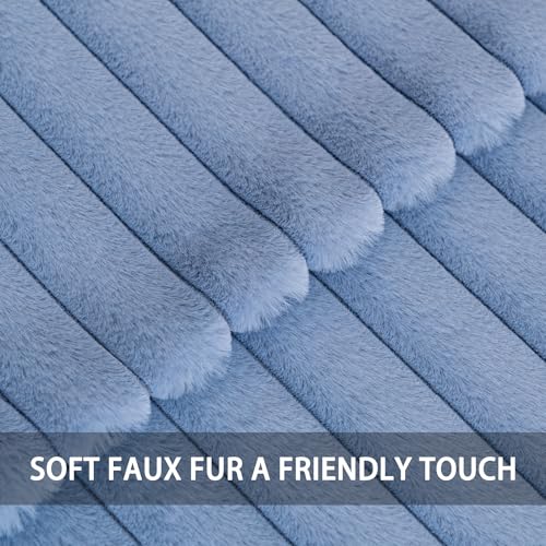 Aegero Pack of 2 Faux Fur Christmas Throw Pillow Covers 18x18 Inch Soft Plush Striped Neutral Couch Pillow Cover with Velvet Back Modern Home Decor for Sofa Living Room Couch Bed Blue - Image 3
