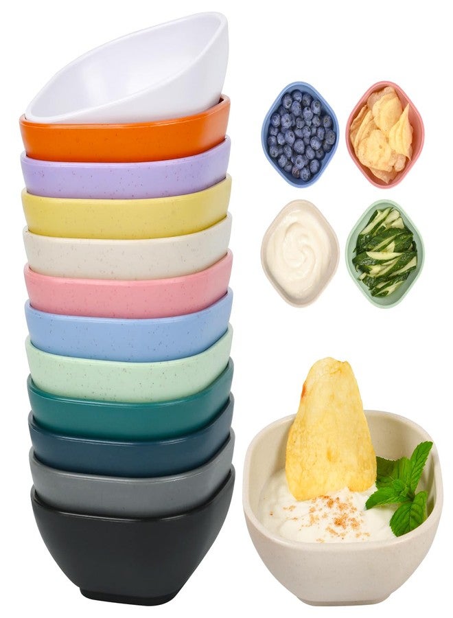 BGHEOUYV 12 Pack Small Bowls, 4.5 OZ Wheat Straw Bowls Soy Sauce Dish, Unbreakable Dessert Bowls, Assorted Colors Dipping Sauce Cups, Small Plastic Bowls Prep Bowls for Side Dishes, Dessert, Snacks, Sauce - Image 1
