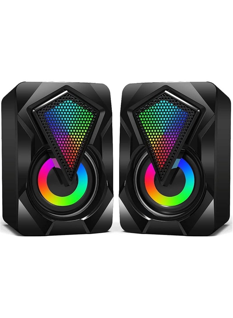 PC Speakers,Mini Desktop Speaker for PC with Colorful LED Light,Stereo 2.0 USB Powered 3.5mm Aux Portable Gaming Multimedia Speaker for Computer Laptop Monitor,Tablets,Music Player - Image 1