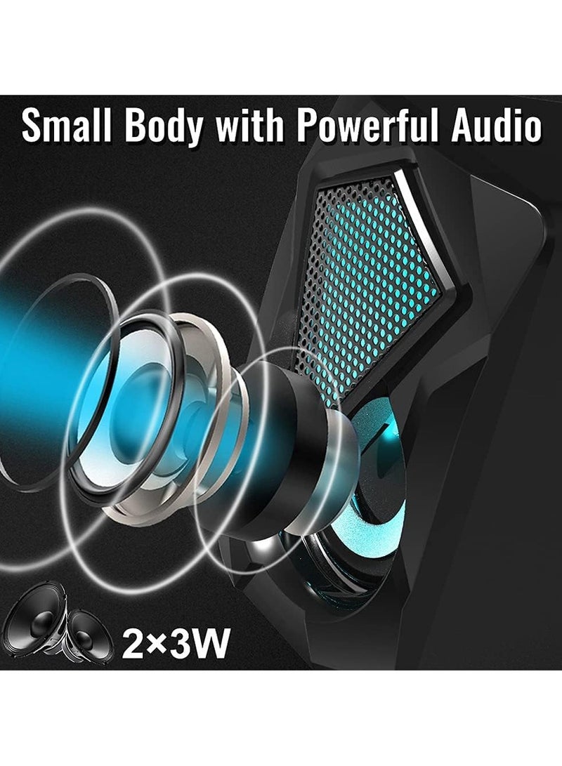 PC Speakers,Mini Desktop Speaker for PC with Colorful LED Light,Stereo 2.0 USB Powered 3.5mm Aux Portable Gaming Multimedia Speaker for Computer Laptop Monitor,Tablets,Music Player - Image 3