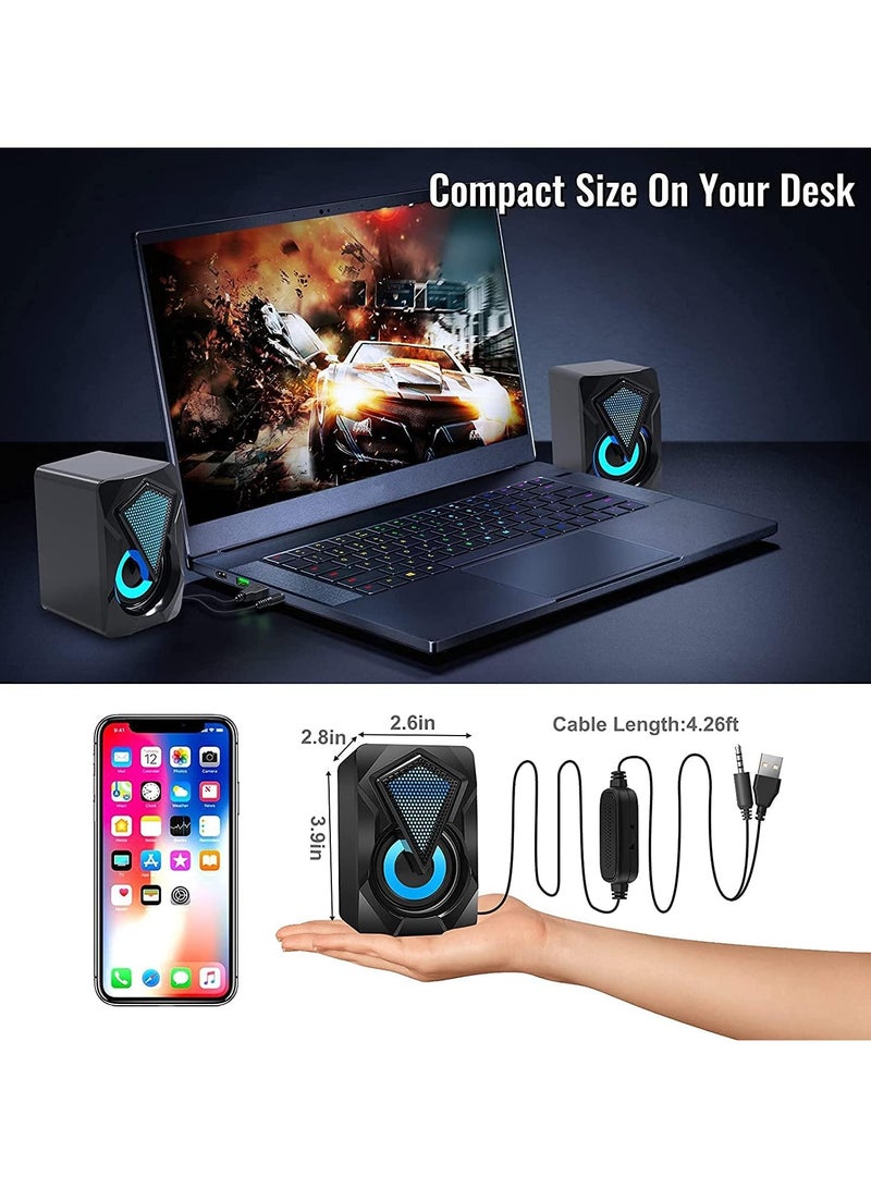 PC Speakers,Mini Desktop Speaker for PC with Colorful LED Light,Stereo 2.0 USB Powered 3.5mm Aux Portable Gaming Multimedia Speaker for Computer Laptop Monitor,Tablets,Music Player - Image 5