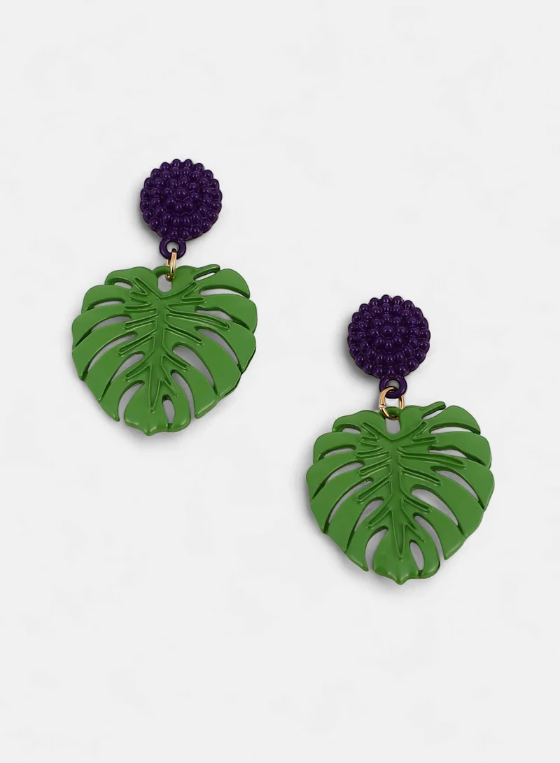 SOHI SOHI Women The Palm-Block Drop Earrings | Kelly Green & Grape Purple Colour | One-Size | Metallic Alloy Material | Push Back Closure | Earrings For Casual & Evening Wear