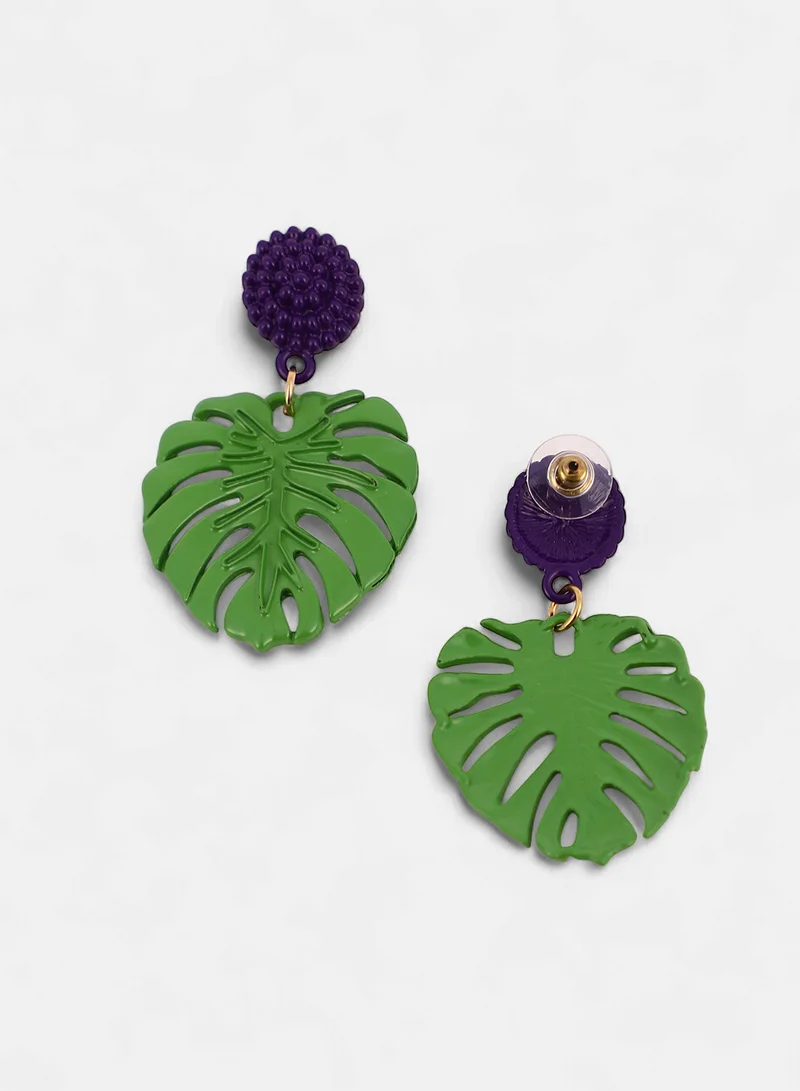 SOHI SOHI Women The Palm-Block Drop Earrings | Kelly Green & Grape Purple Colour | One-Size | Metallic Alloy Material | Push Back Closure | Earrings For Casual & Evening Wear