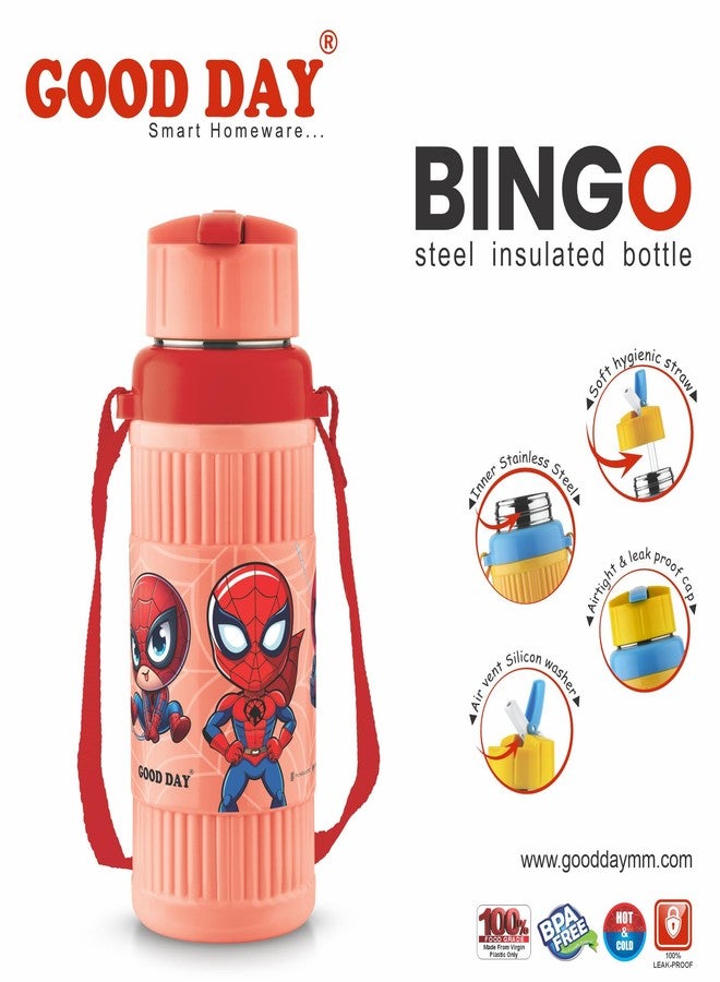 GOOD DAY Kids Water Bottle with Strap | Cartoon Superhero Design Sipper Bottle | Plastic Drinking Bottle for School Picnic Travel | Leak Resistant Lid | Orange Color|400ml - Image 2