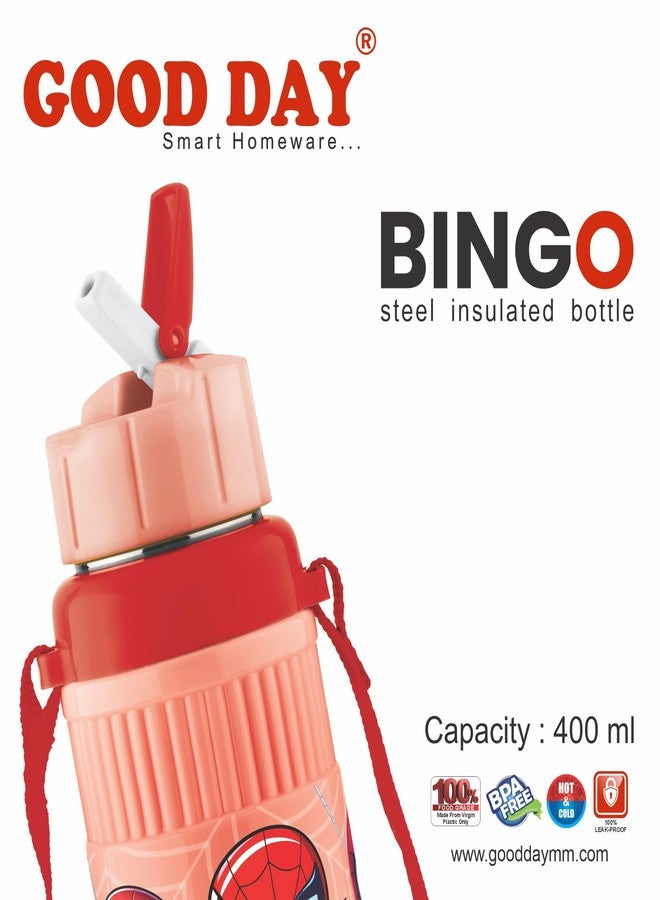GOOD DAY Kids Water Bottle with Strap | Cartoon Superhero Design Sipper Bottle | Plastic Drinking Bottle for School Picnic Travel | Leak Resistant Lid | Orange Color|400ml - Image 3