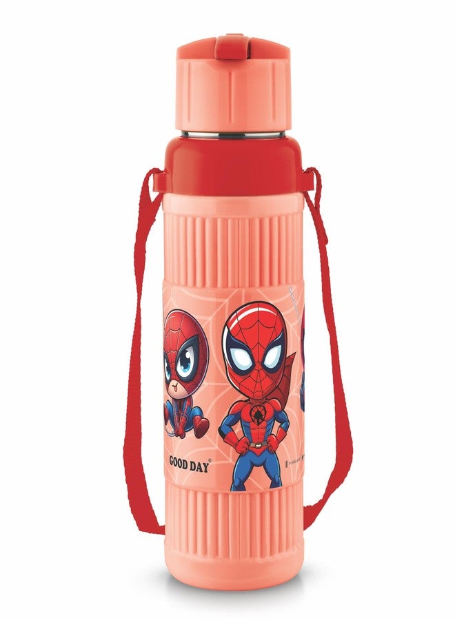 GOOD DAY Kids Water Bottle with Strap | Cartoon Superhero Design Sipper Bottle | Plastic Drinking Bottle for School Picnic Travel | Leak Resistant Lid | Orange Color|400ml - Image 1