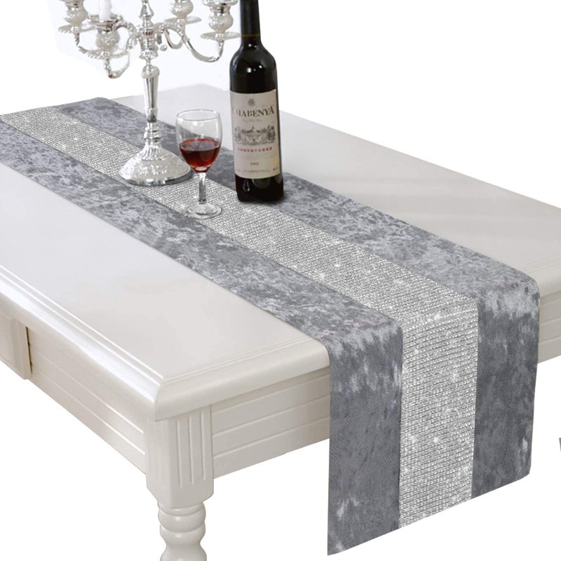 HALOVIE 13 x 108 Inch Glam Table Runner with Diamante Strip  Rectangular Dining Table Dresser Runners for Home Kitchen Party Wedding Festival Christmas Decorations - Image 1
