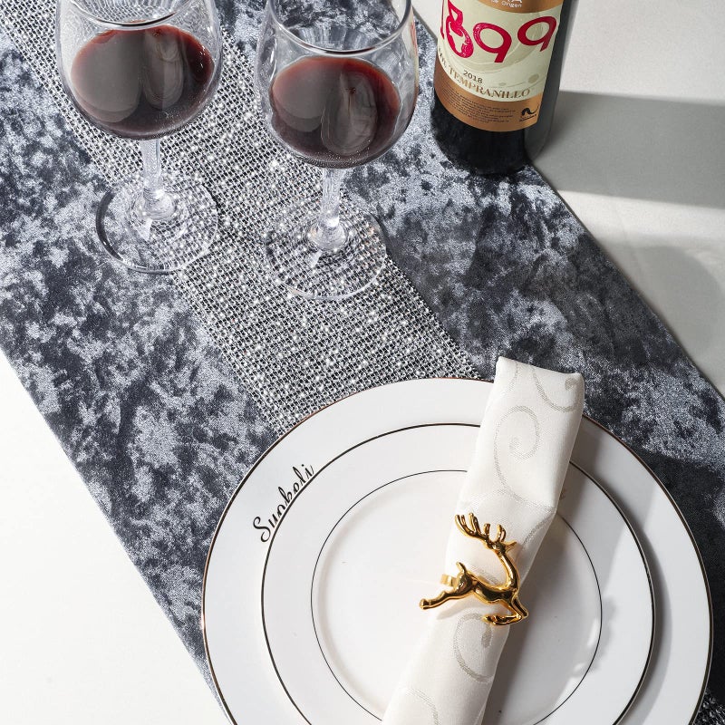 HALOVIE 13 x 108 Inch Glam Table Runner with Diamante Strip  Rectangular Dining Table Dresser Runners for Home Kitchen Party Wedding Festival Christmas Decorations - Image 5