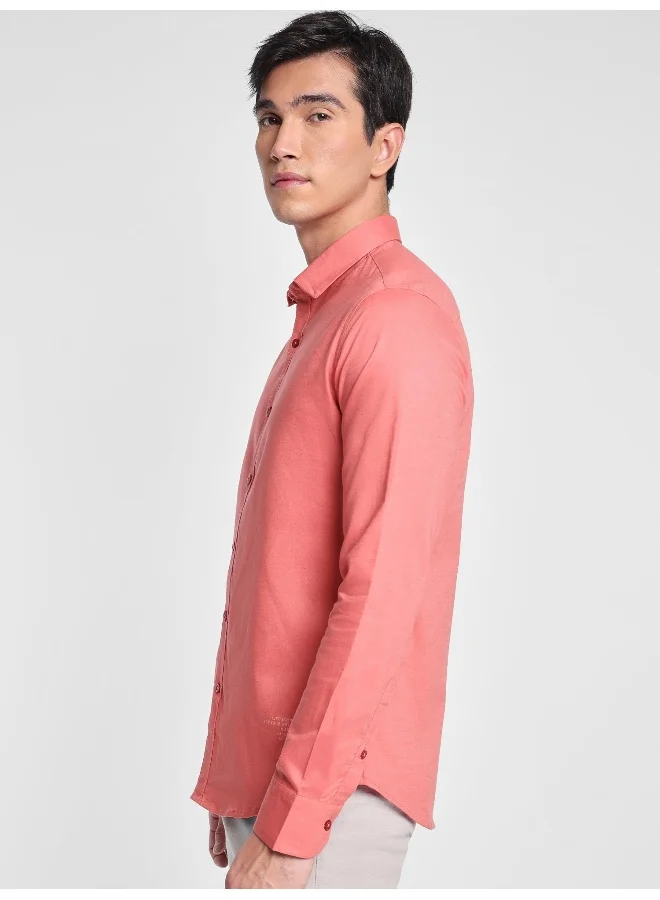 Beyoung Bright Peach Linen Blend Shirt for Men
