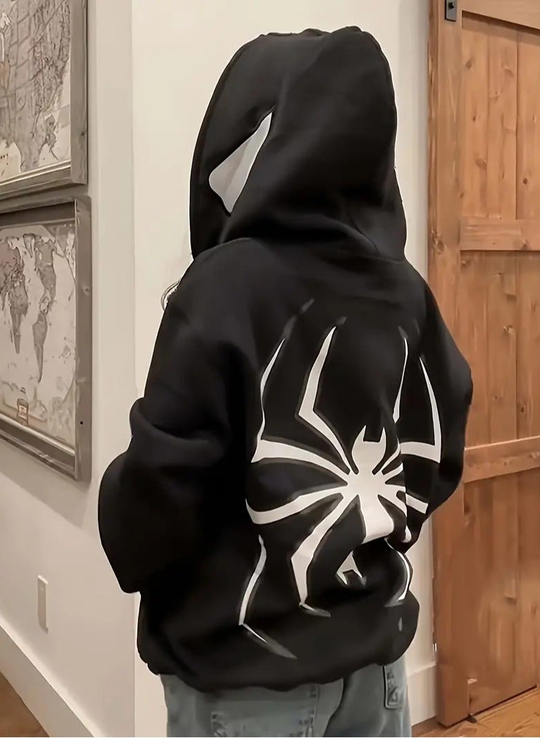 NIBEMINENT Spider & Letter Print Zip-up Hoodie, Casual Long Sleeve Hoodie Jacket, Women's Clothing - Image 1